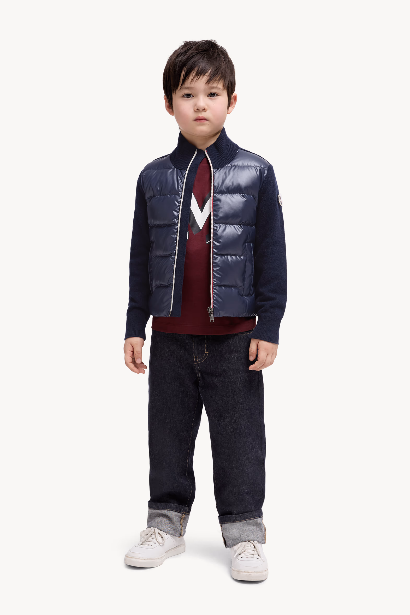 Padded Wool Zip-Up Cardigan Boy Dark Blue Moncler 2